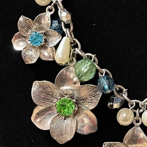 NWOT Premier Designs Floral Necklace: Blue, Green & Silver Beaded Beauty - Picture 3 of 4